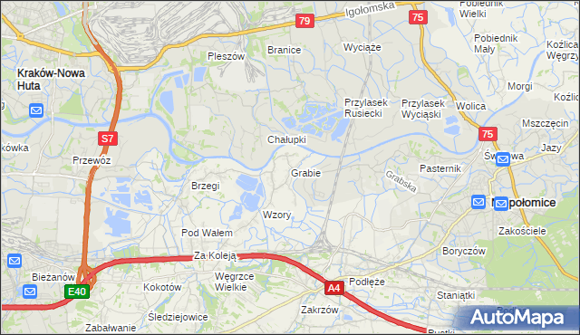 mapa Grabie gmina Wieliczka, Grabie gmina Wieliczka na mapie Targeo