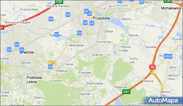 mapa Granica gmina Michałowice, Granica gmina Michałowice na mapie Targeo