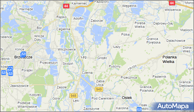 mapa Grojec gmina Oświęcim, Grojec gmina Oświęcim na mapie Targeo