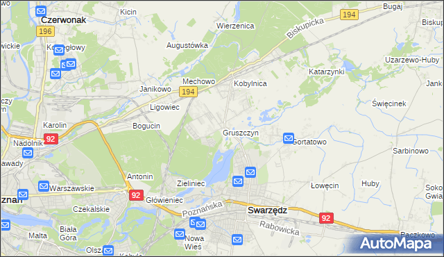mapa Gruszczyn gmina Swarzędz, Gruszczyn gmina Swarzędz na mapie Targeo