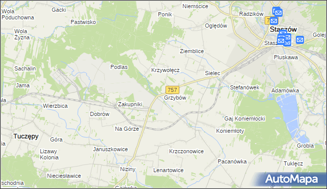 mapa Grzybów gmina Staszów, Grzybów gmina Staszów na mapie Targeo