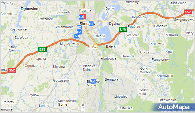 mapa Harbutowice gmina Skoczów, Harbutowice gmina Skoczów na mapie Targeo