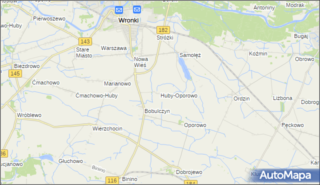 mapa Huby-Oporowo, Huby-Oporowo na mapie Targeo