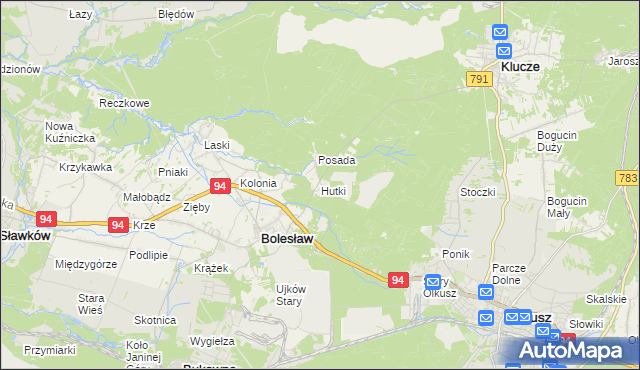 mapa Hutki gmina Bolesław, Hutki gmina Bolesław na mapie Targeo