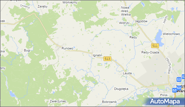 mapa Ignalin gmina Lidzbark Warmiński, Ignalin gmina Lidzbark Warmiński na mapie Targeo