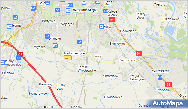 mapa Iwiny gmina Siechnice, Iwiny gmina Siechnice na mapie Targeo