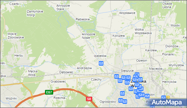 mapa Izabelów gmina Zduńska Wola, Izabelów gmina Zduńska Wola na mapie Targeo