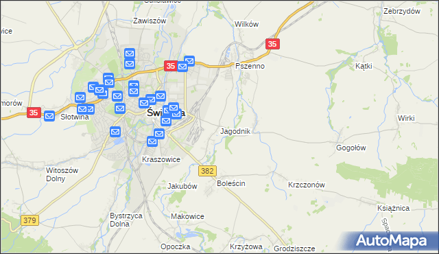 mapa Jagodnik gmina Świdnica, Jagodnik gmina Świdnica na mapie Targeo