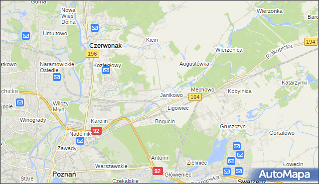 mapa Janikowo gmina Swarzędz, Janikowo gmina Swarzędz na mapie Targeo