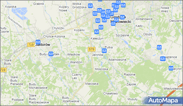 mapa Janinów gmina Grodzisk Mazowiecki, Janinów gmina Grodzisk Mazowiecki na mapie Targeo