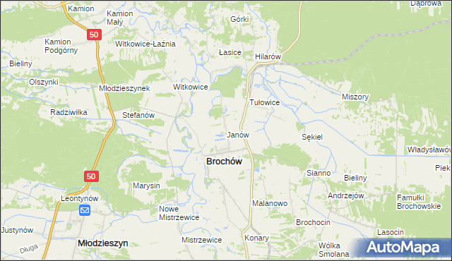 mapa Janów gmina Brochów, Janów gmina Brochów na mapie Targeo