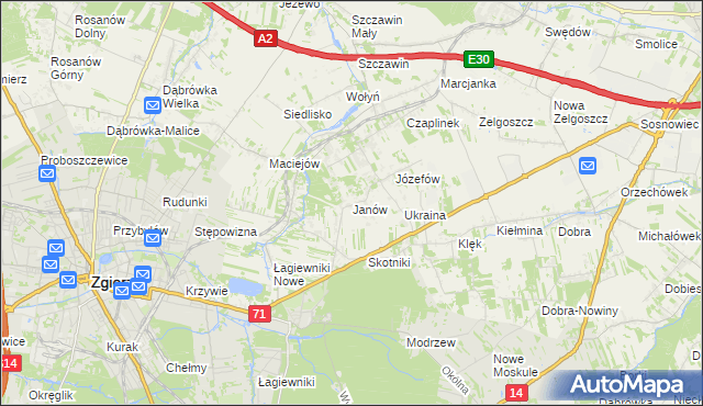 mapa Janów gmina Zgierz, Janów gmina Zgierz na mapie Targeo