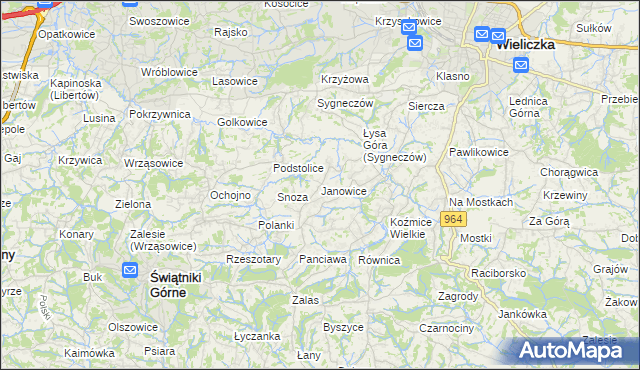 mapa Janowice gmina Wieliczka, Janowice gmina Wieliczka na mapie Targeo