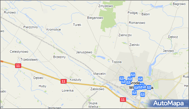 mapa Jarosławiec gmina Środa Wielkopolska, Jarosławiec gmina Środa Wielkopolska na mapie Targeo