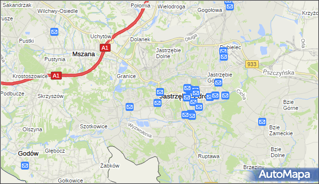 mapa Jastrzębie-Zdrój, Jastrzębie-Zdrój na mapie Targeo