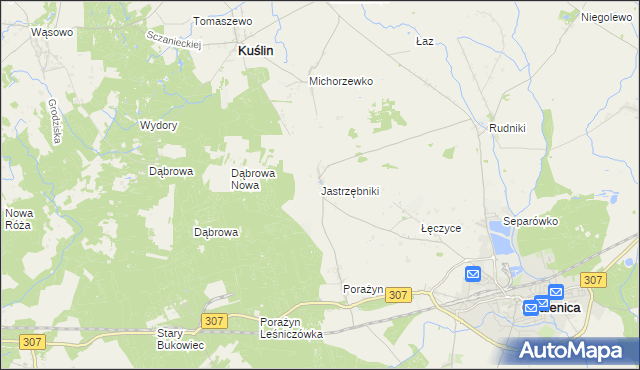 mapa Jastrzębniki gmina Opalenica, Jastrzębniki gmina Opalenica na mapie Targeo