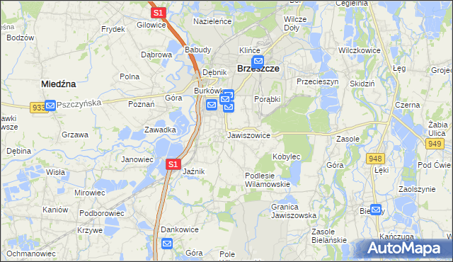 mapa Jawiszowice, Jawiszowice na mapie Targeo