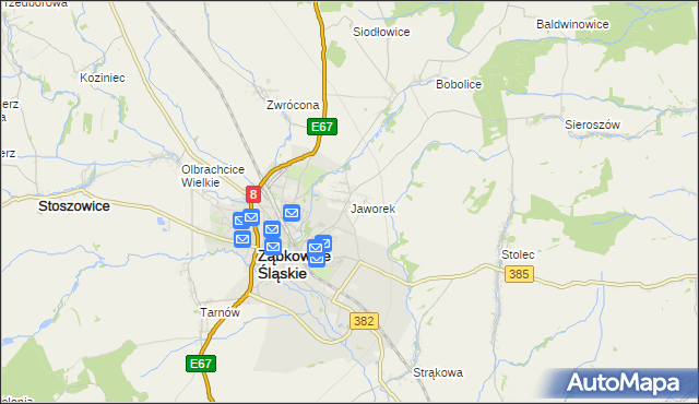 mapa Jaworek gmina Ząbkowice Śląskie, Jaworek gmina Ząbkowice Śląskie na mapie Targeo