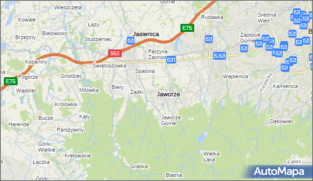 mapa Jaworze powiat bielski, Jaworze powiat bielski na mapie Targeo