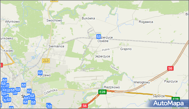 mapa Jezierzyce gmina Słupsk, Jezierzyce gmina Słupsk na mapie Targeo