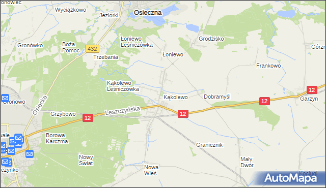 mapa Kąkolewo gmina Osieczna, Kąkolewo gmina Osieczna na mapie Targeo