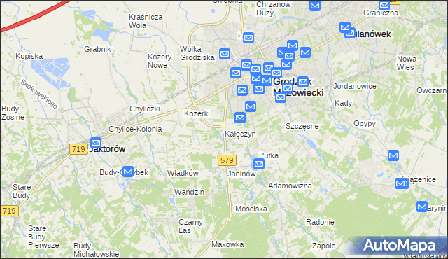 mapa Kałęczyn gmina Grodzisk Mazowiecki, Kałęczyn gmina Grodzisk Mazowiecki na mapie Targeo