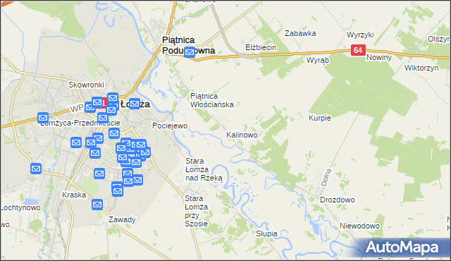 mapa Kalinowo gmina Piątnica, Kalinowo gmina Piątnica na mapie Targeo