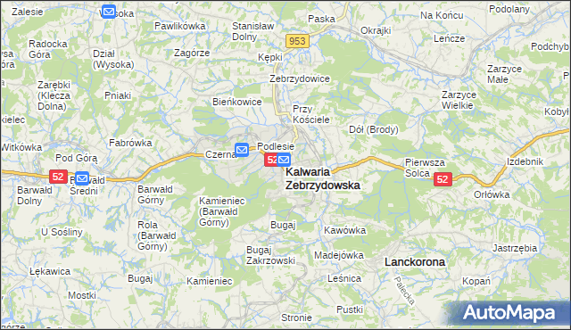 mapa Kalwaria Zebrzydowska, Kalwaria Zebrzydowska na mapie Targeo