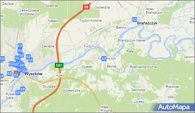 mapa Kamieńczyk gmina Wyszków, Kamieńczyk gmina Wyszków na mapie Targeo