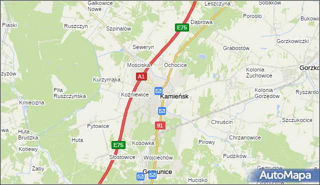 mapa Kamieńsk, Kamieńsk na mapie Targeo