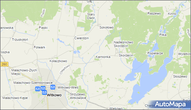 mapa Kamionka gmina Witkowo, Kamionka gmina Witkowo na mapie Targeo