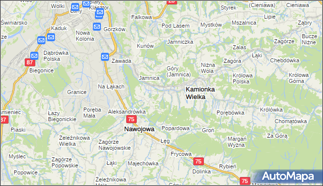 mapa Kamionka Mała gmina Kamionka Wielka, Kamionka Mała gmina Kamionka Wielka na mapie Targeo