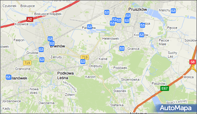 mapa Kanie gmina Brwinów, Kanie gmina Brwinów na mapie Targeo
