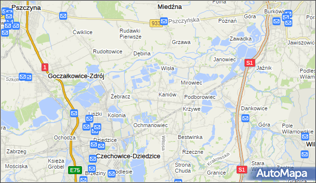 mapa Kaniów gmina Bestwina, Kaniów gmina Bestwina na mapie Targeo