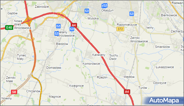 mapa Karwiany, Karwiany na mapie Targeo