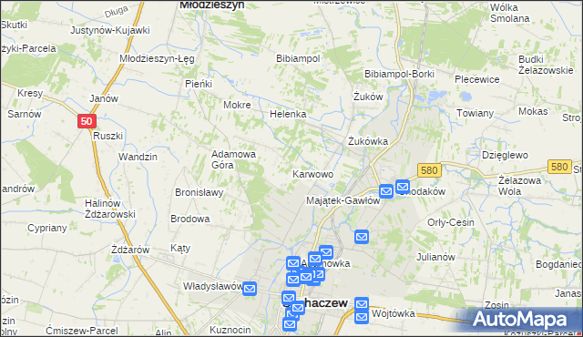 mapa Karwowo gmina Sochaczew, Karwowo gmina Sochaczew na mapie Targeo