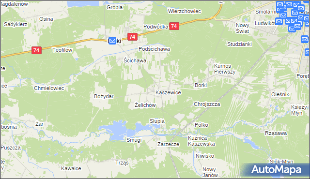 mapa Kaszewice, Kaszewice na mapie Targeo