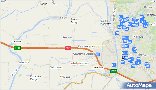 mapa Kazimierzowo gmina Elbląg, Kazimierzowo gmina Elbląg na mapie Targeo