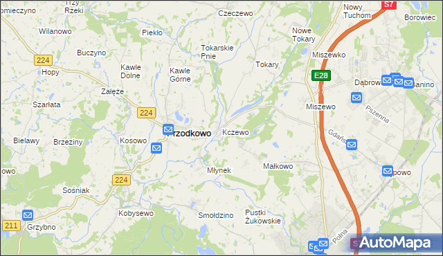 mapa Kczewo gmina Przodkowo, Kczewo gmina Przodkowo na mapie Targeo