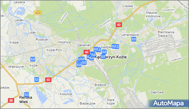 mapa Kędzierzyna-Koźle, Kędzierzyn-Koźle na mapie Targeo