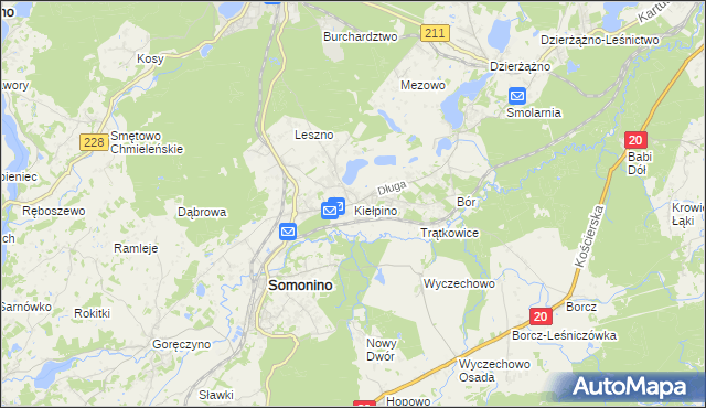 mapa Kiełpino gmina Kartuzy, Kiełpino gmina Kartuzy na mapie Targeo