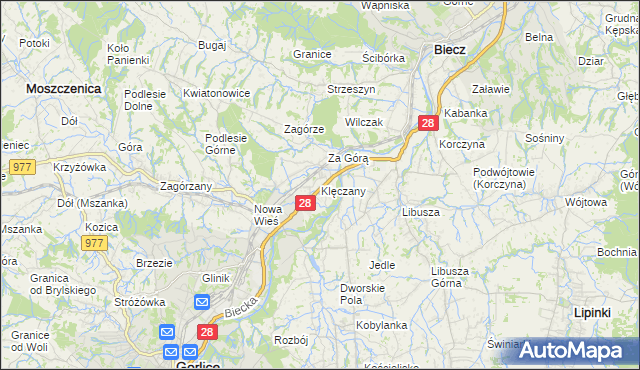 mapa Klęczany gmina Gorlice, Klęczany gmina Gorlice na mapie Targeo