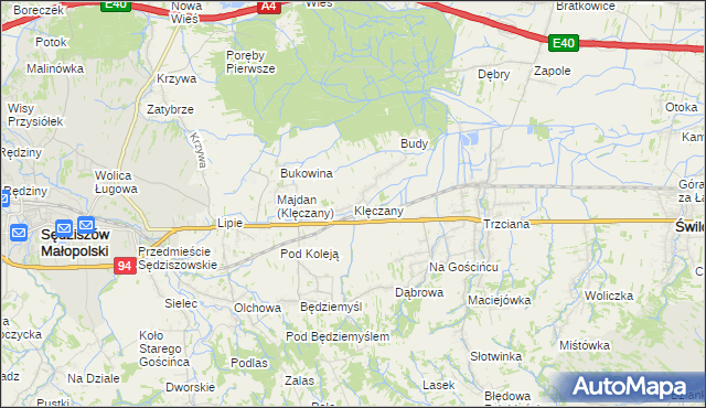 mapa Klęczany gmina Sędziszów Małopolski, Klęczany gmina Sędziszów Małopolski na mapie Targeo