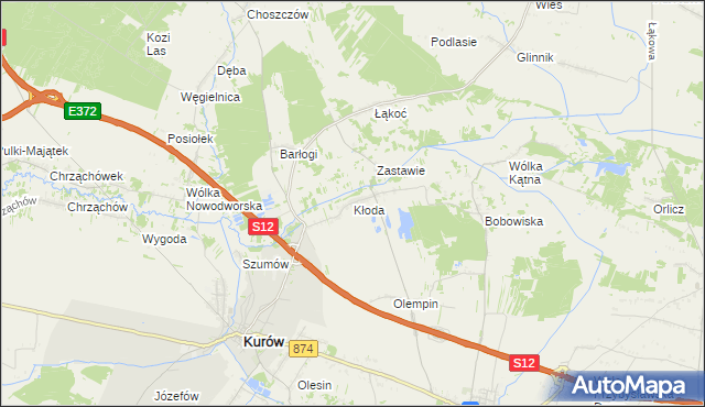 mapa Kłoda gmina Kurów, Kłoda gmina Kurów na mapie Targeo