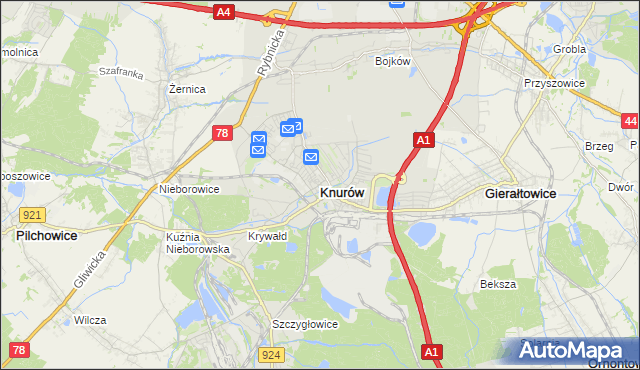 mapa Knurów powiat gliwicki, Knurów powiat gliwicki na mapie Targeo