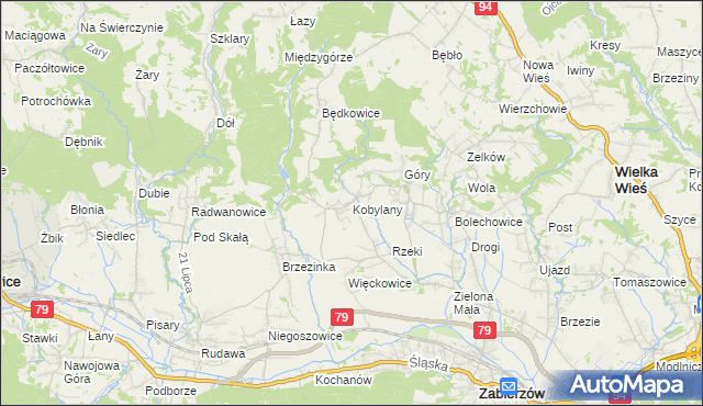 mapa Kobylany gmina Zabierzów, Kobylany gmina Zabierzów na mapie Targeo