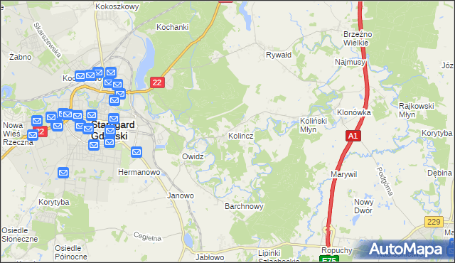 mapa Kolincz, Kolincz na mapie Targeo