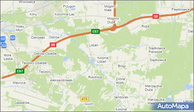 mapa Kolonia Ldzań, Kolonia Ldzań na mapie Targeo