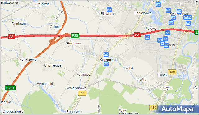 mapa Komorniki powiat poznański, Komorniki powiat poznański na mapie Targeo