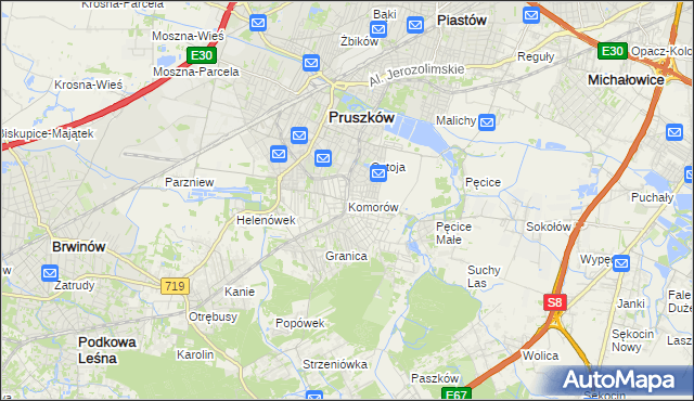 mapa Komorów gmina Michałowice, Komorów gmina Michałowice na mapie Targeo